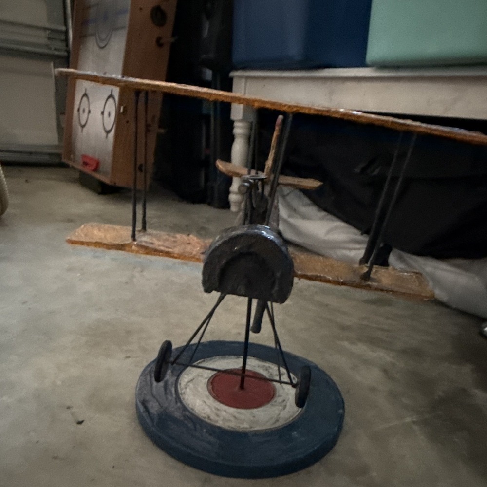 Handmade Wooden Biplane Airplane Model, Pre-Built, Display Stand Included - Picture 3 of 7